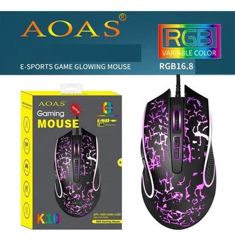 Mouse Gamer Aoas K10 Gaming Retroiluminado Alambrico Ergonom